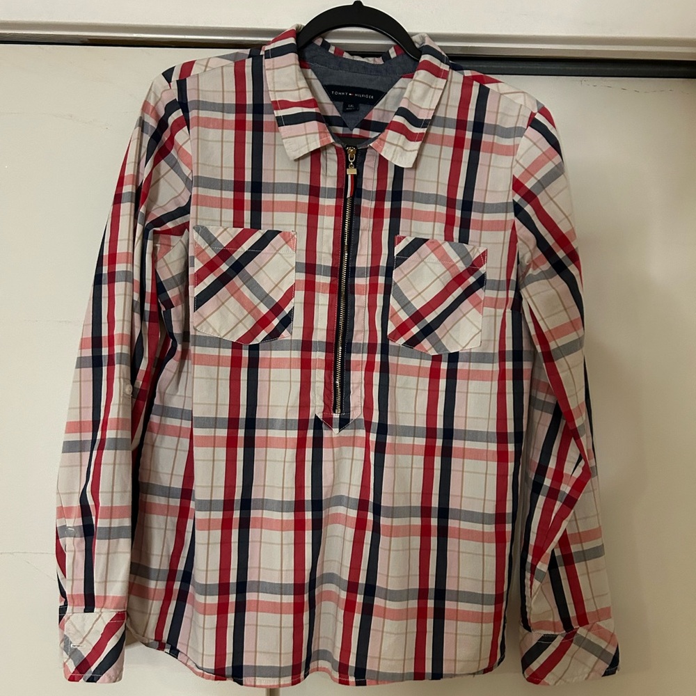 Tommy Hilfiger Red and Blue Plaid Shirt